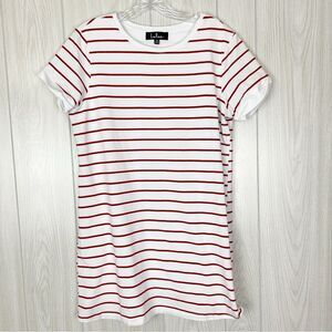 Lulus | Cafe Society White and Red Striped Shirt Dress Size Medium